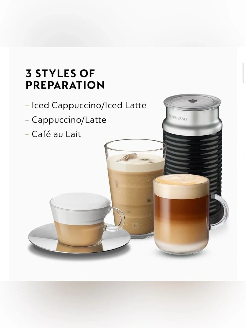 Nespresso Aeroccino 3 Milk Frother Hot & Cold Black Steel Cappucino Latte